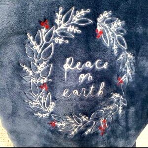 NWT Rae Dunn Peace On Earth Blue Plush Throw/Blanket 50x70 Holiday/Christmas